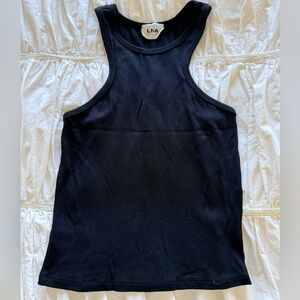 LNA Black Ribbed Racerback Tank